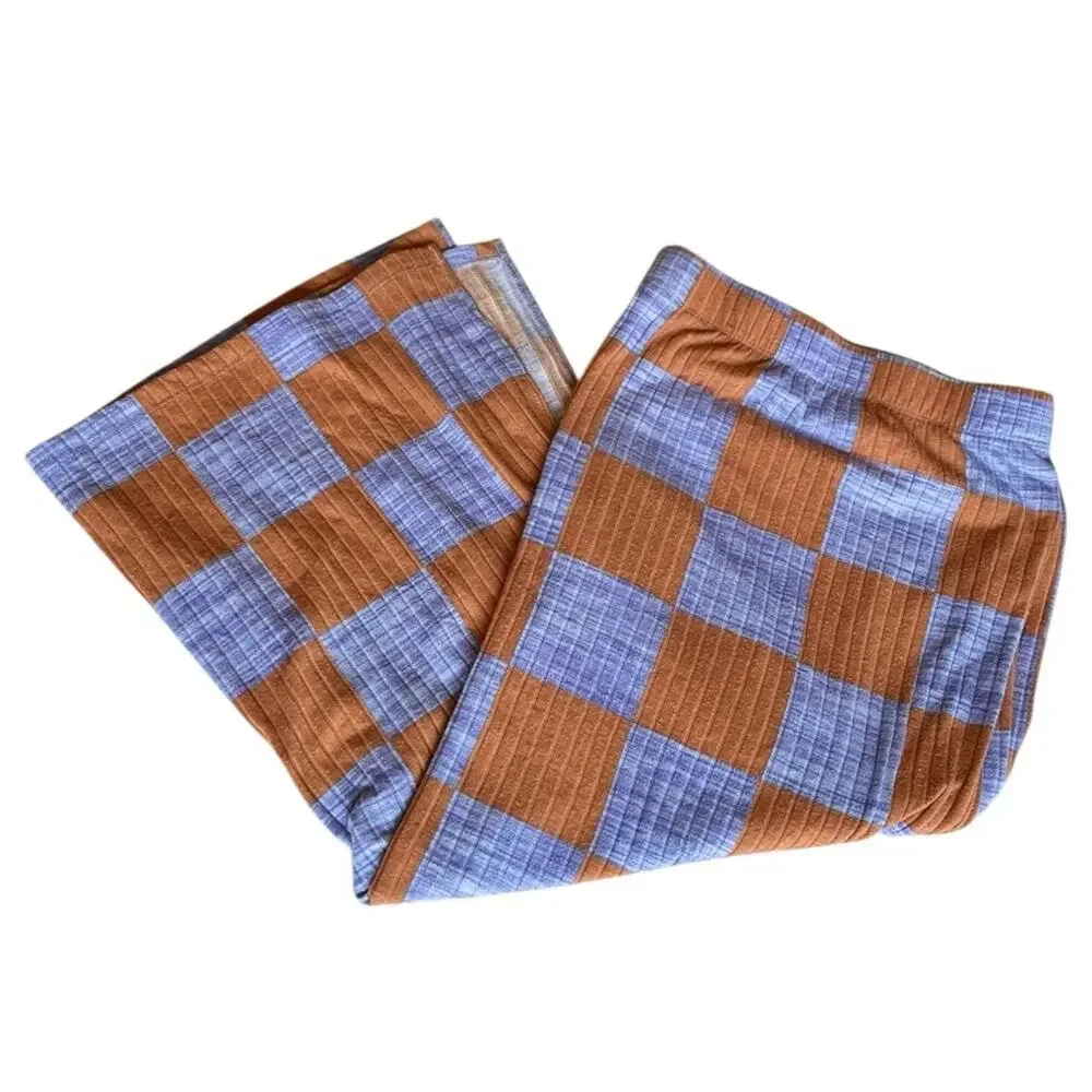 Ascot and Hart Purple and brown checkered Midi Pencil Skirt with Slit 3X - Picture 5 of 6